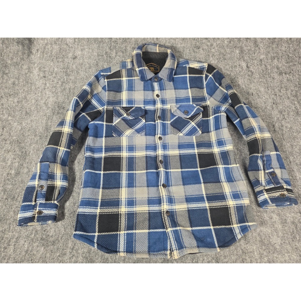 Freedom Foundry Mens Large Sherpa Lined Flannel Shacket Shirt Jacket Blue Plaid